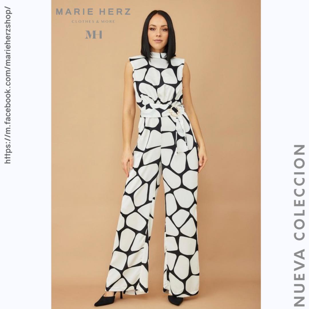 1059376 Jumpsuit blanco con negro