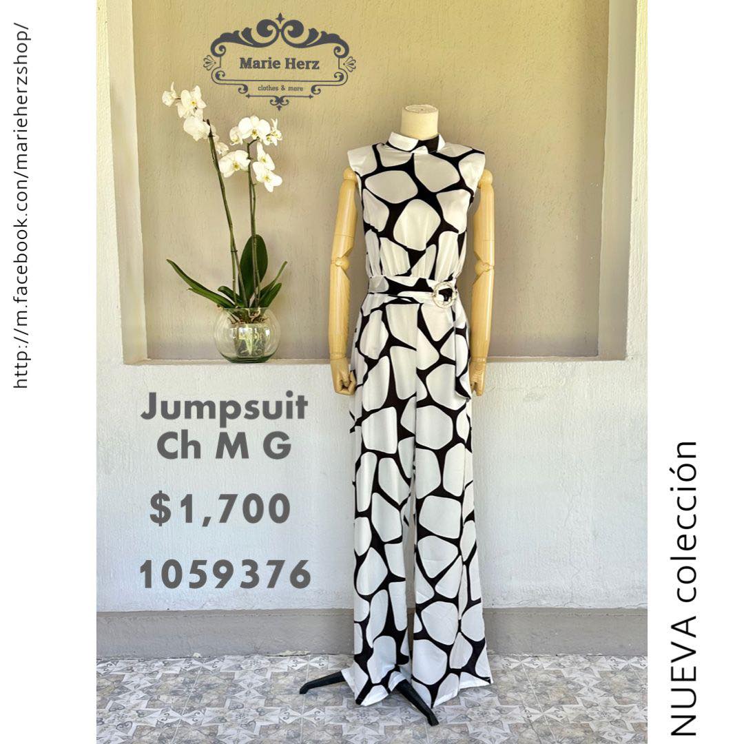 1059376 Jumpsuit blanco con negro
