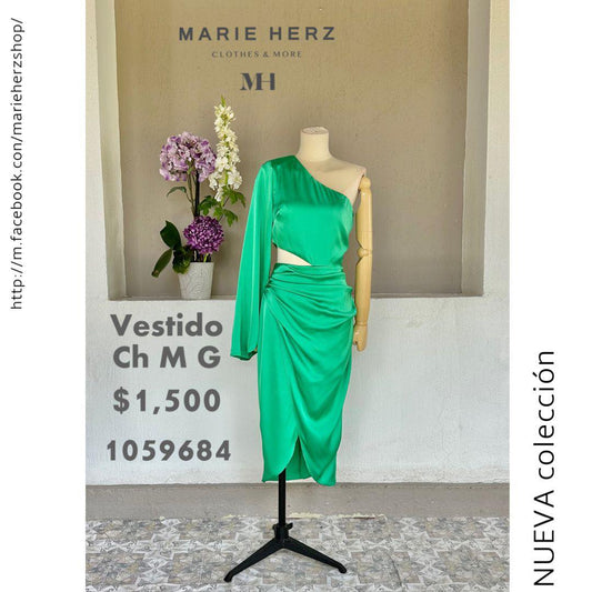 1059684  Vestido verde satín manga