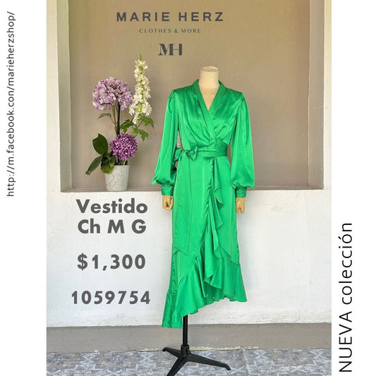 1059754  Vestido verde envolvente