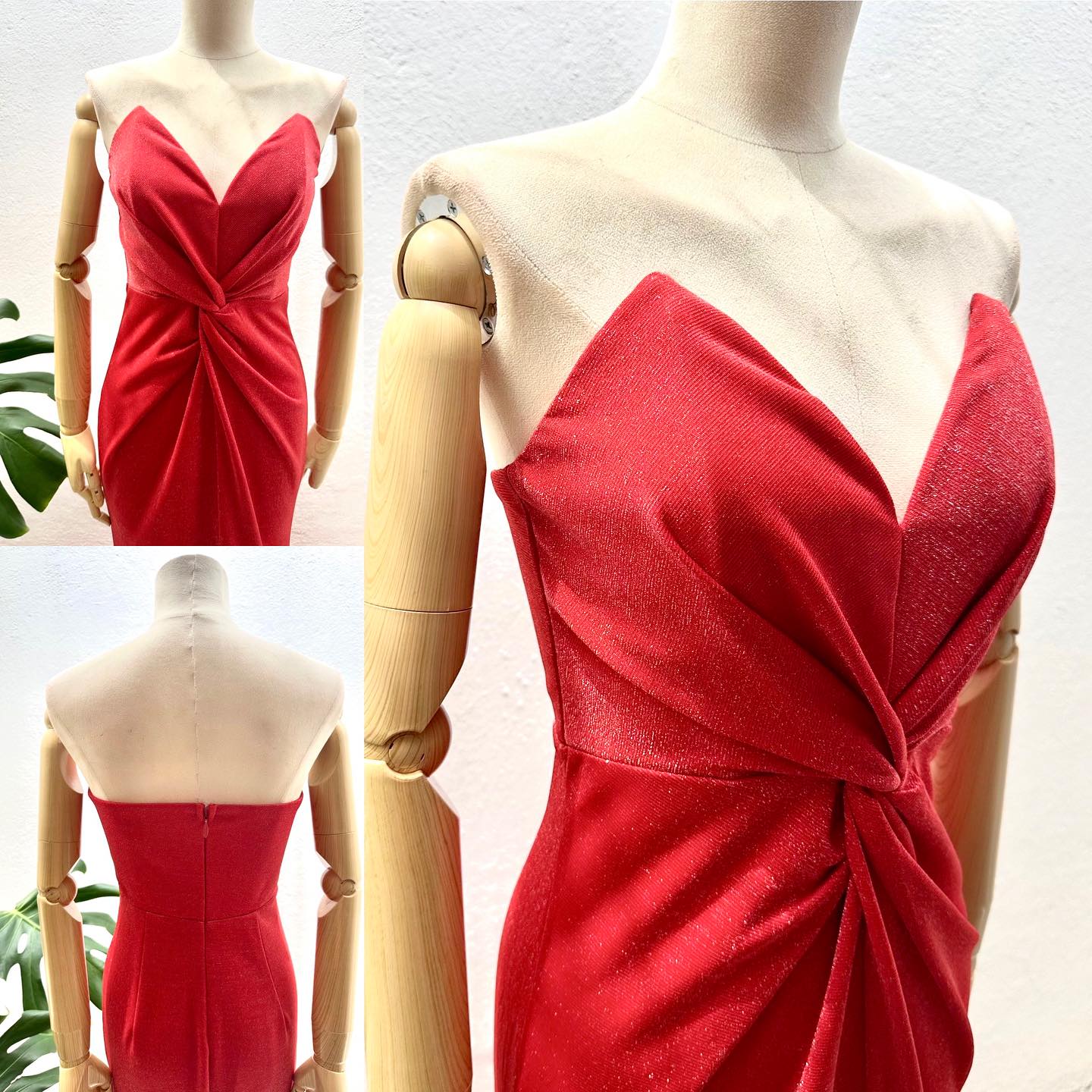 1060082 Vestido strapless brillos rojo