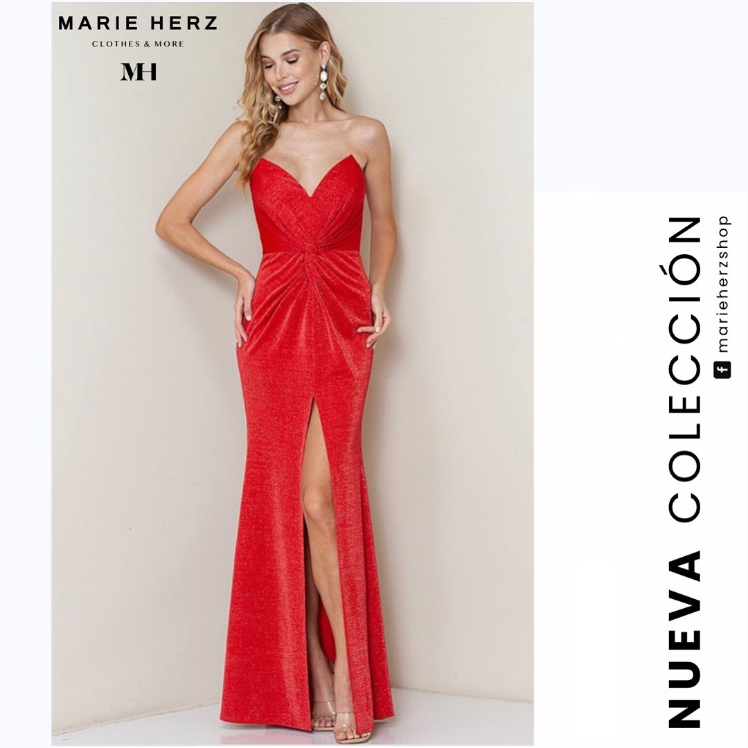 1060082 Vestido strapless brillos rojo