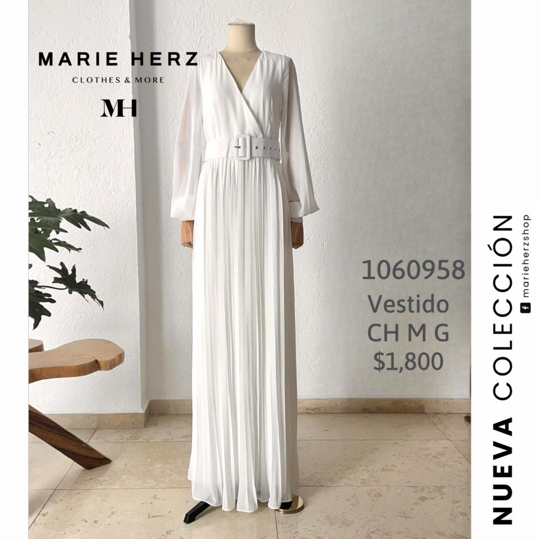 1060958 Maxivestido blanco manga cinturón