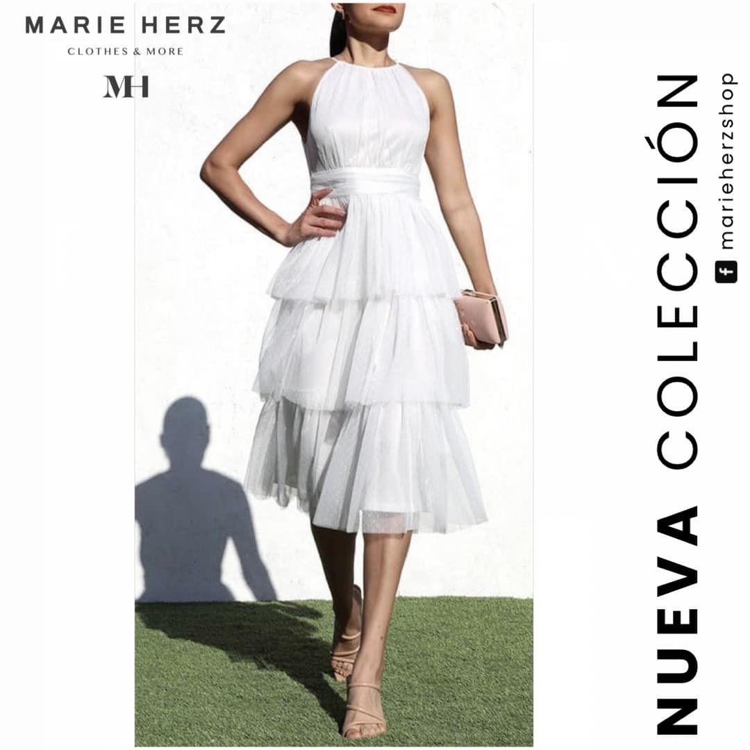1061018 Vestido blanco halter tul