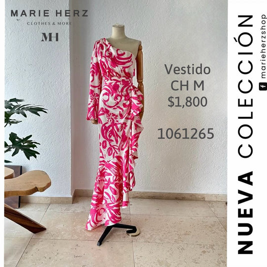 1061265  Vestido manga estampado rosa