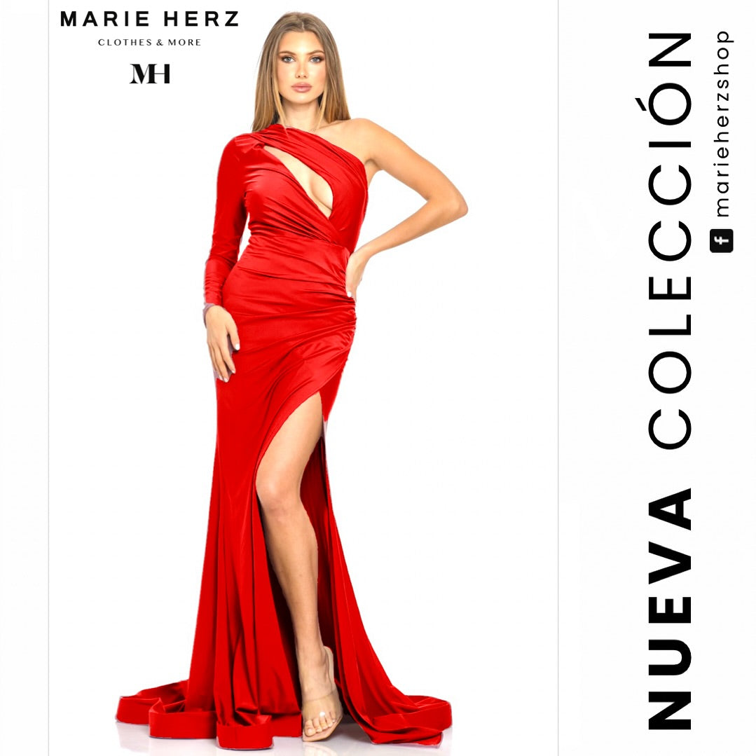 1061301 Vestido licra hombro rojo