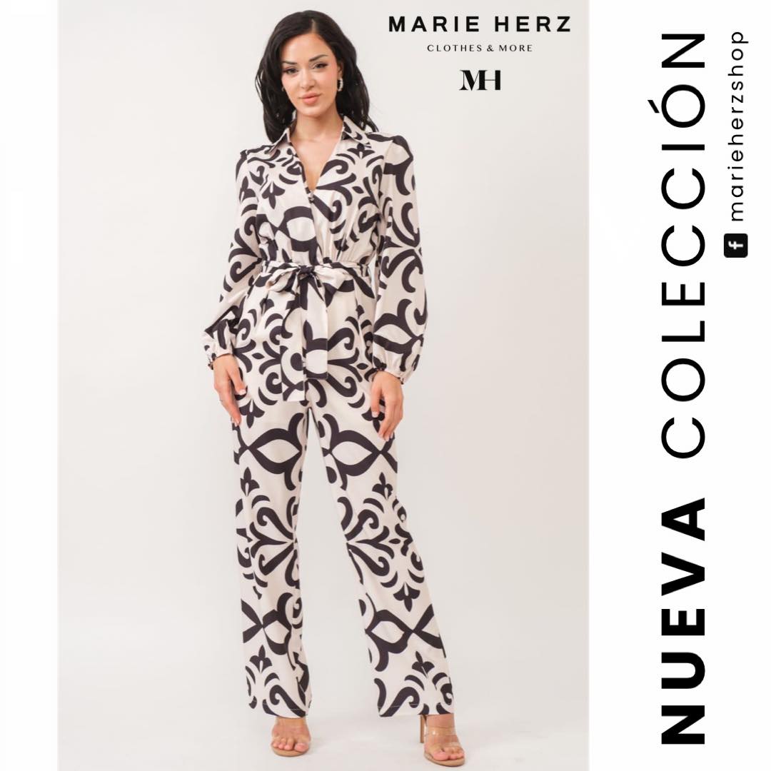 1061323 Jumpsuit blanco con negro