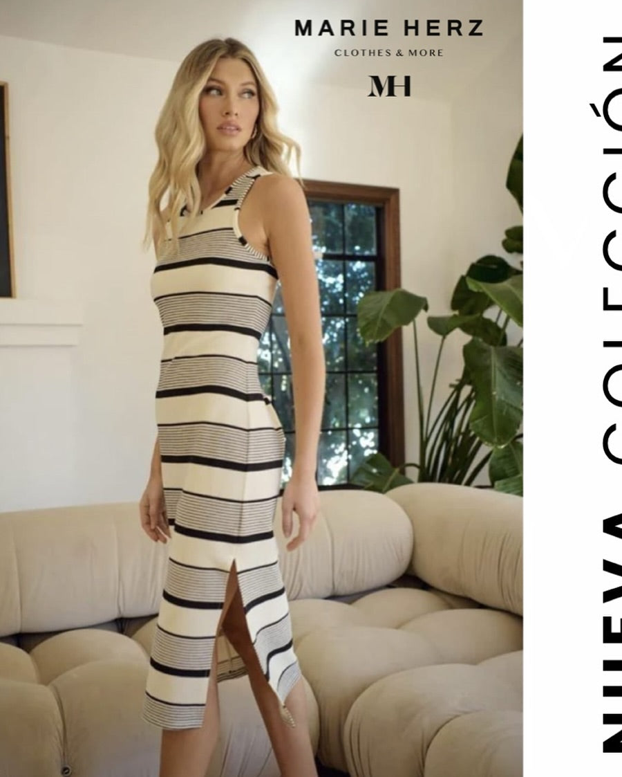 1061485 Vestido rayas negro beige