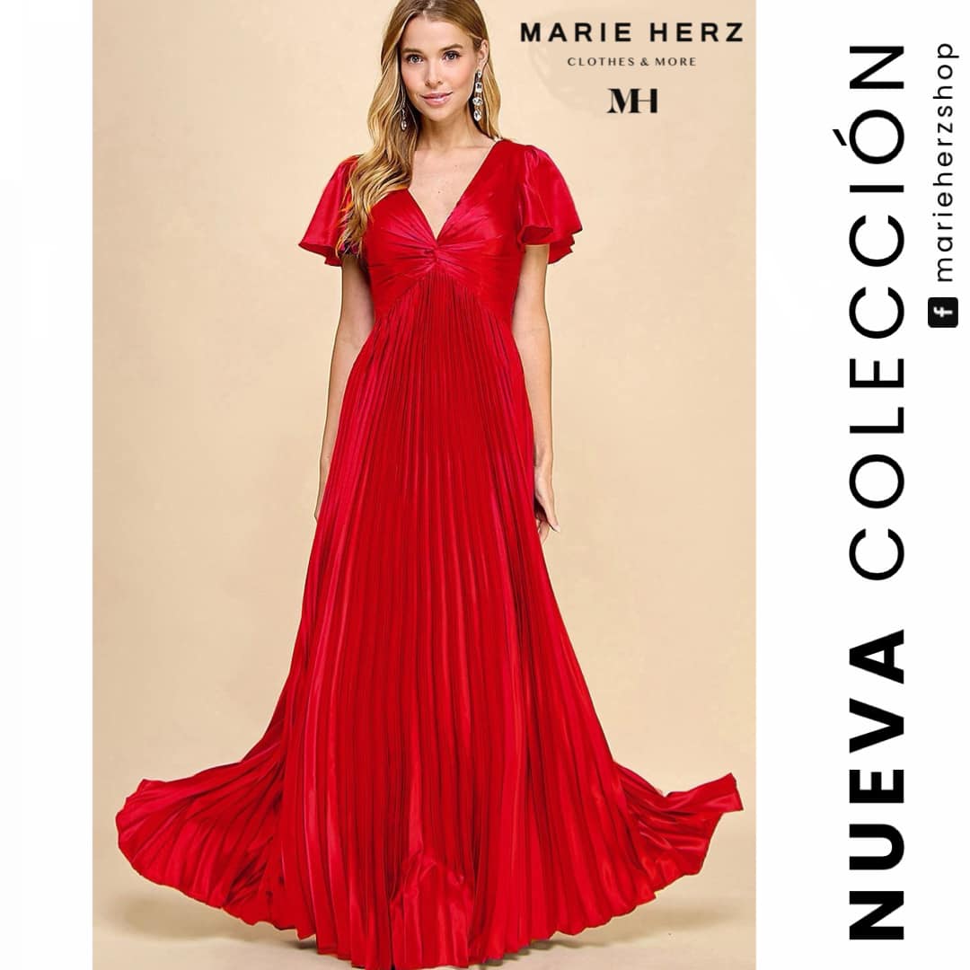 1061738 Maxivestido rojo tablas