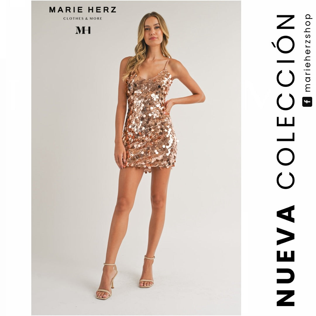 1062021 Vestido lentejuela dorado