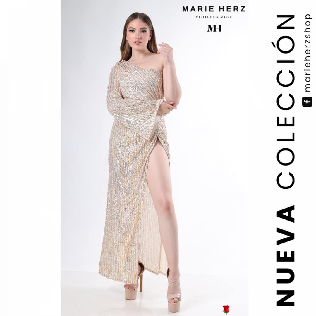 1062129 Vestido lentejuela plata dorado