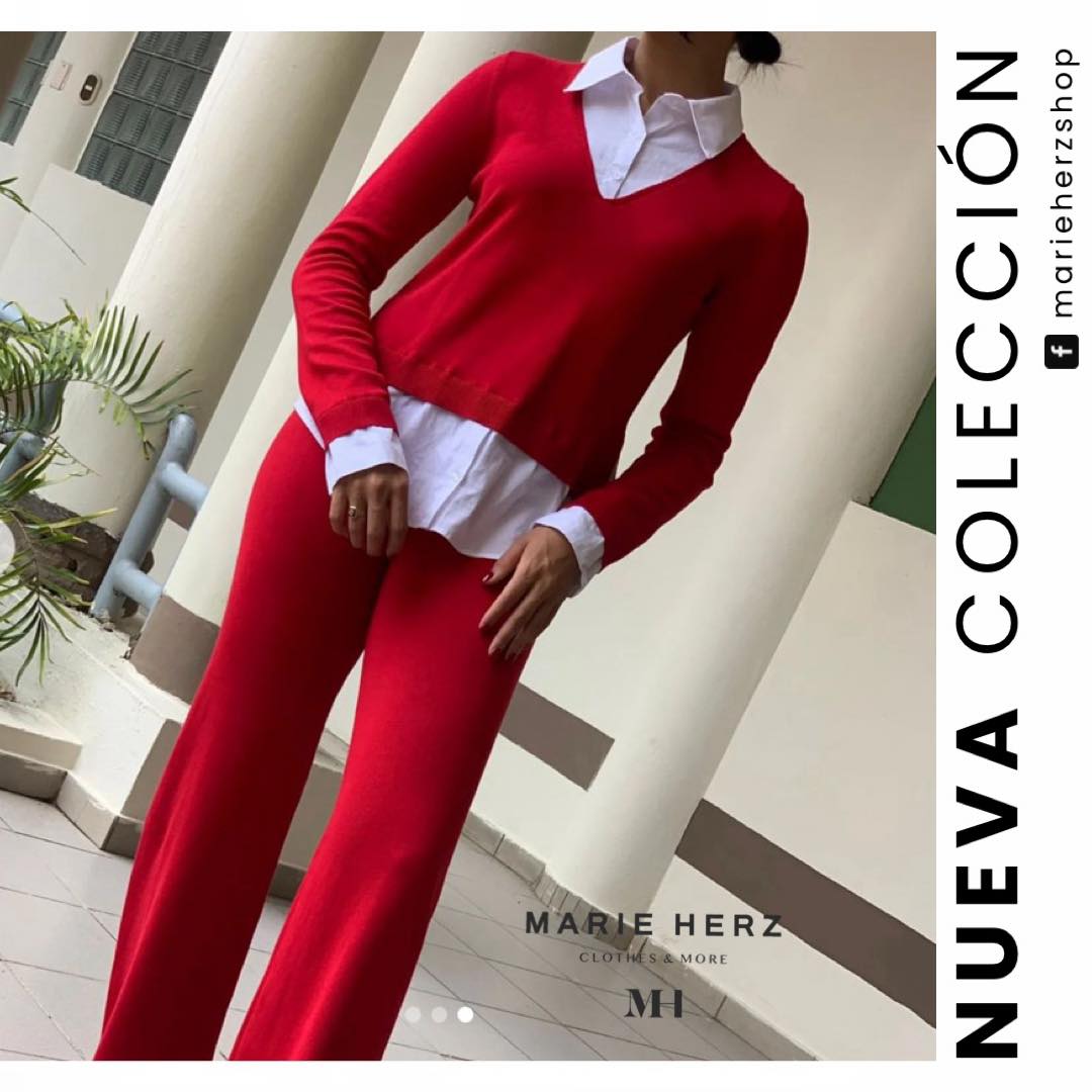 1062476 Set Rojo Camisa Cuello Blanca