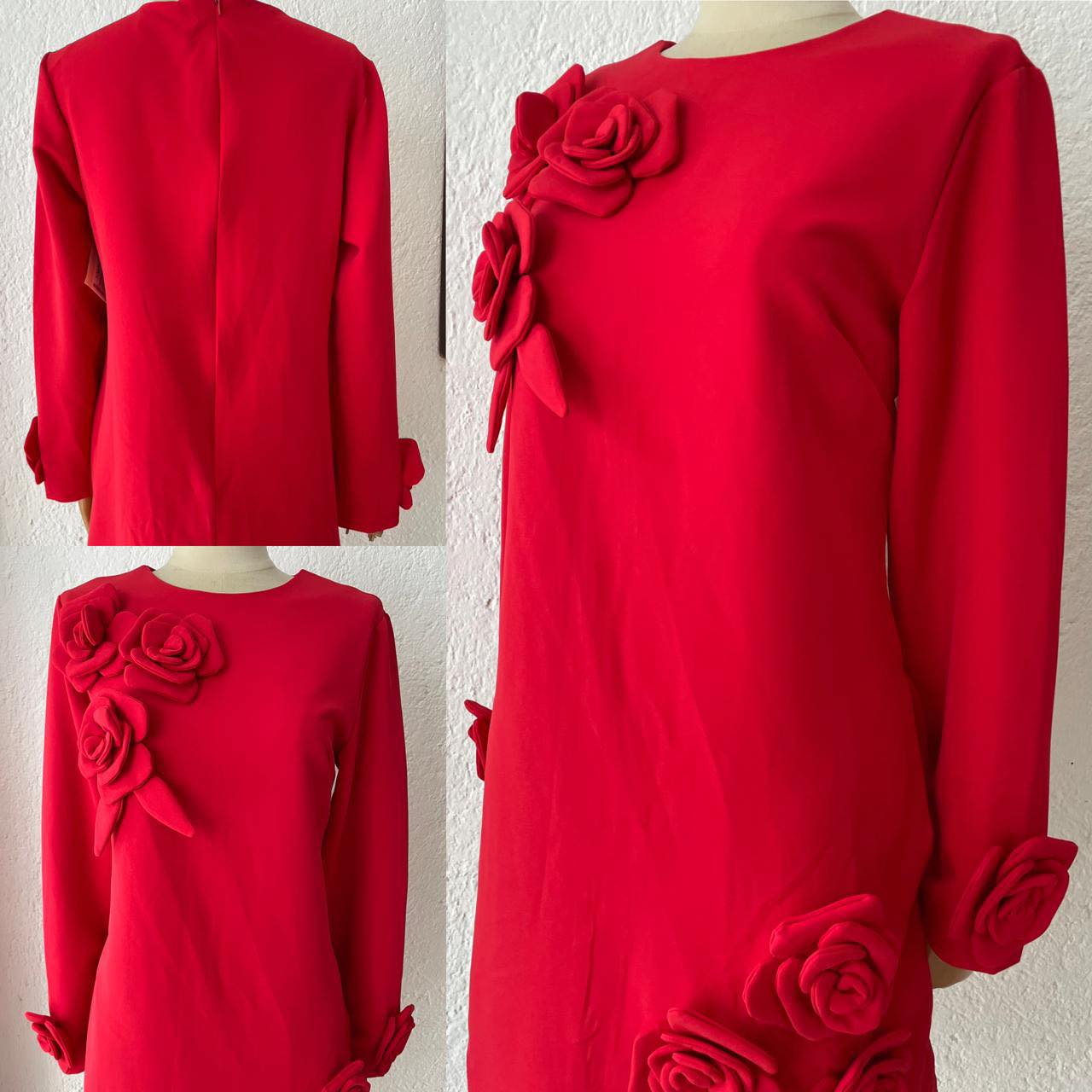 1062482 Vestido Rojo Corto Mangas Flores