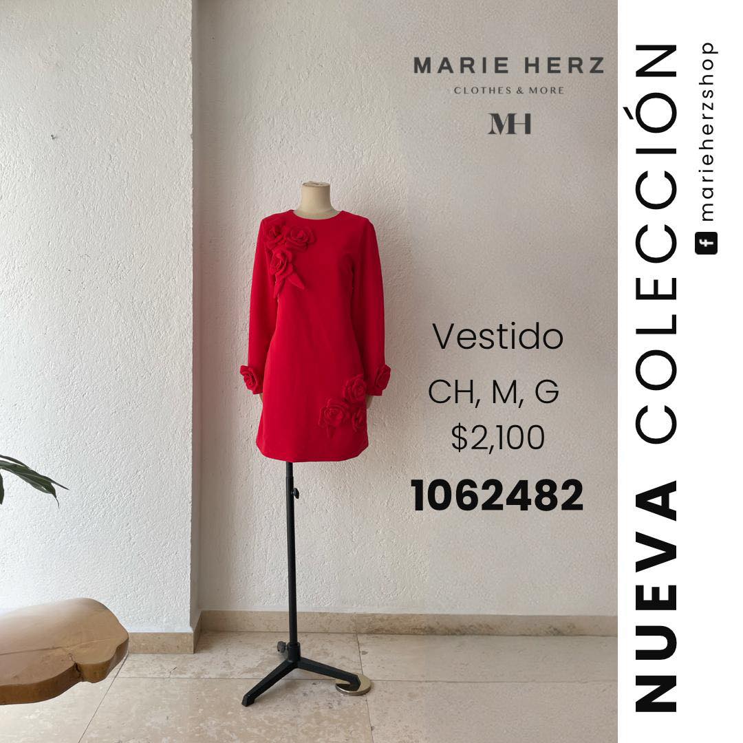 1062482 Vestido Rojo Corto Mangas Flores