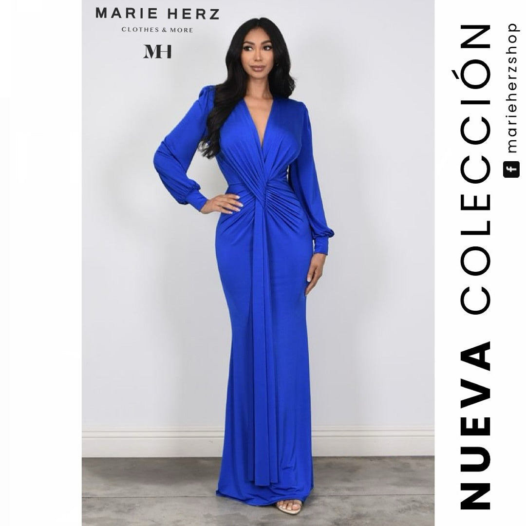 1062528 Vestido azul licra dos mangas