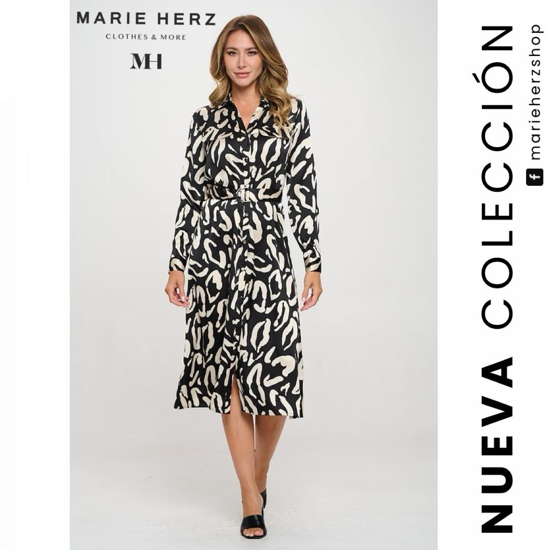 1062552 Vestido estampado blanco negro midi