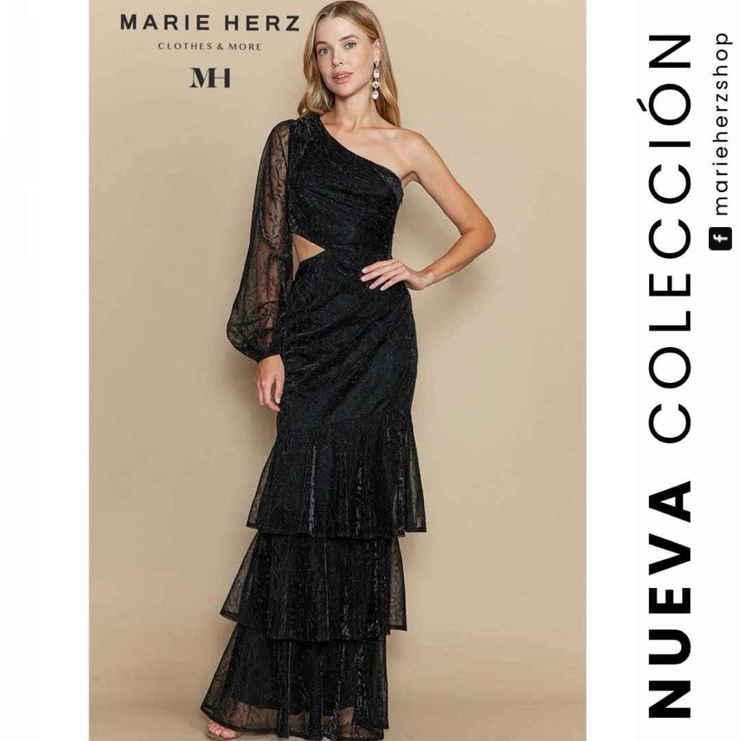 1062689 Vestido negro manga brillo