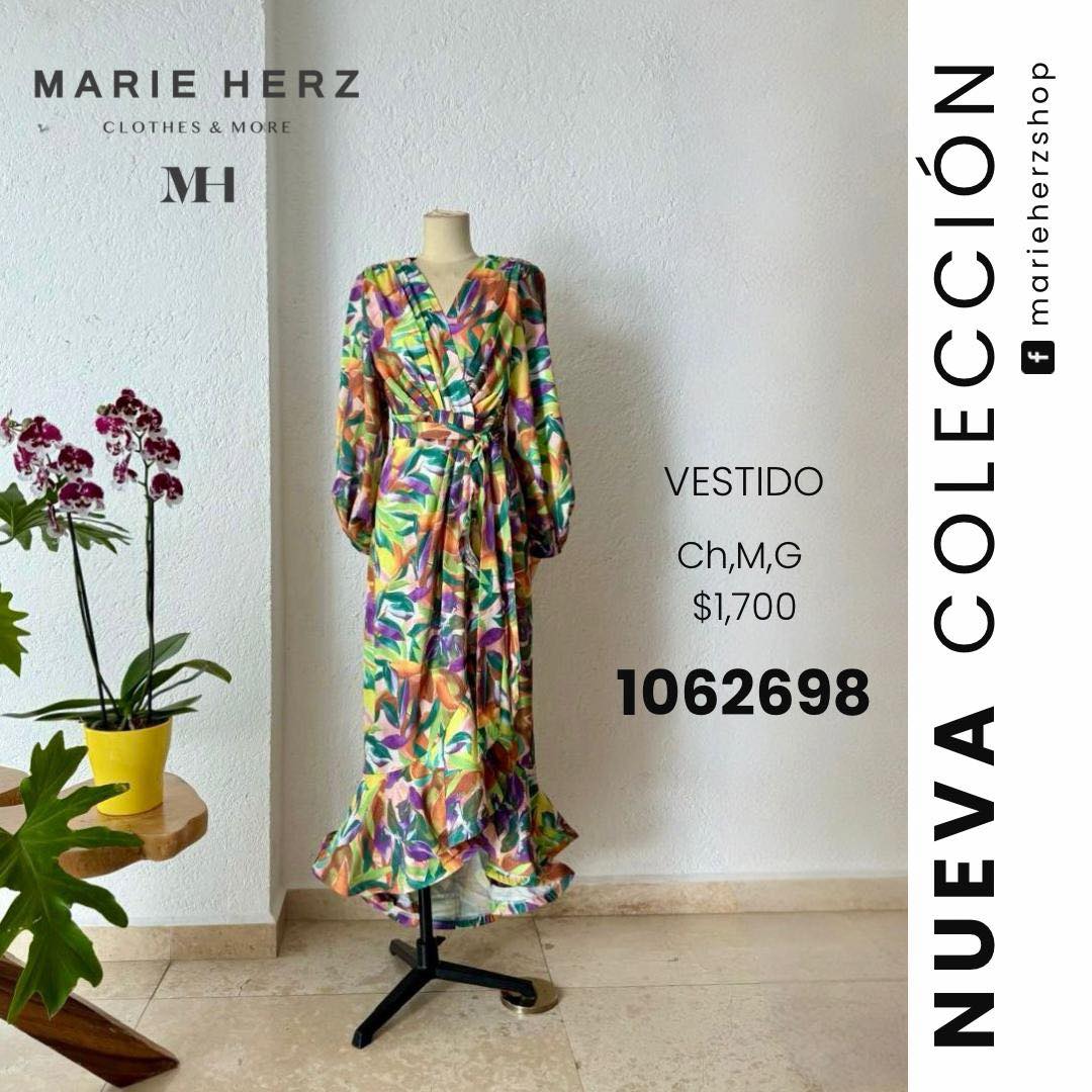 1062698 Vestido estampado envolvente hojas