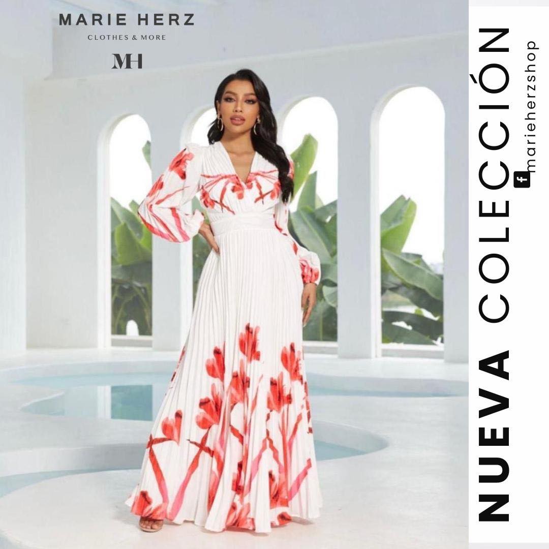1062876 Vestido blanco flores naranja