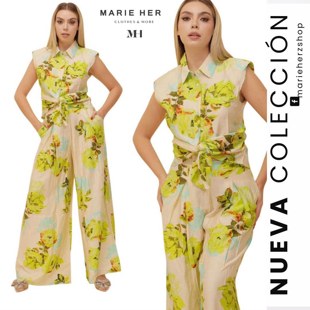 1062887 Set estampado verde lino