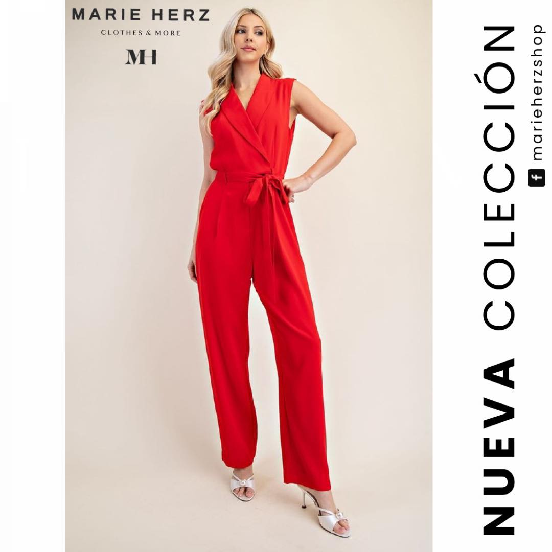 1062895 Jumpsuit rojo cuello