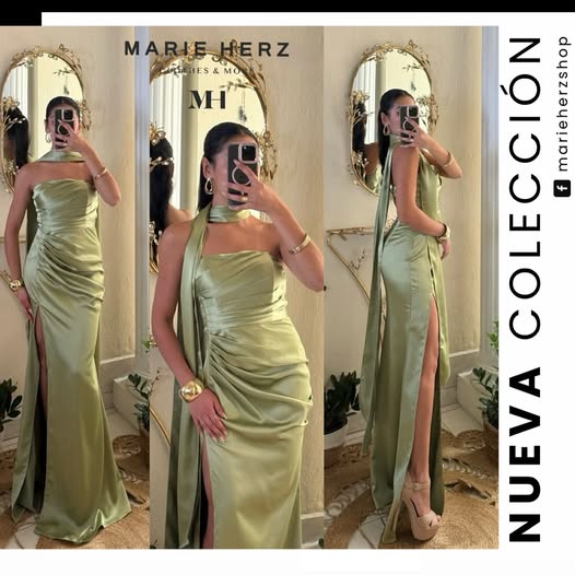 1063012 Vestido verde olivo strapless
