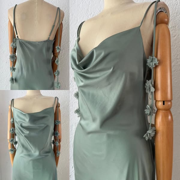 1063015 Vestido gris verde flores
