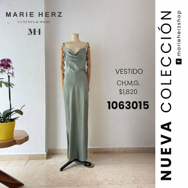 1063015 Vestido gris verde flores