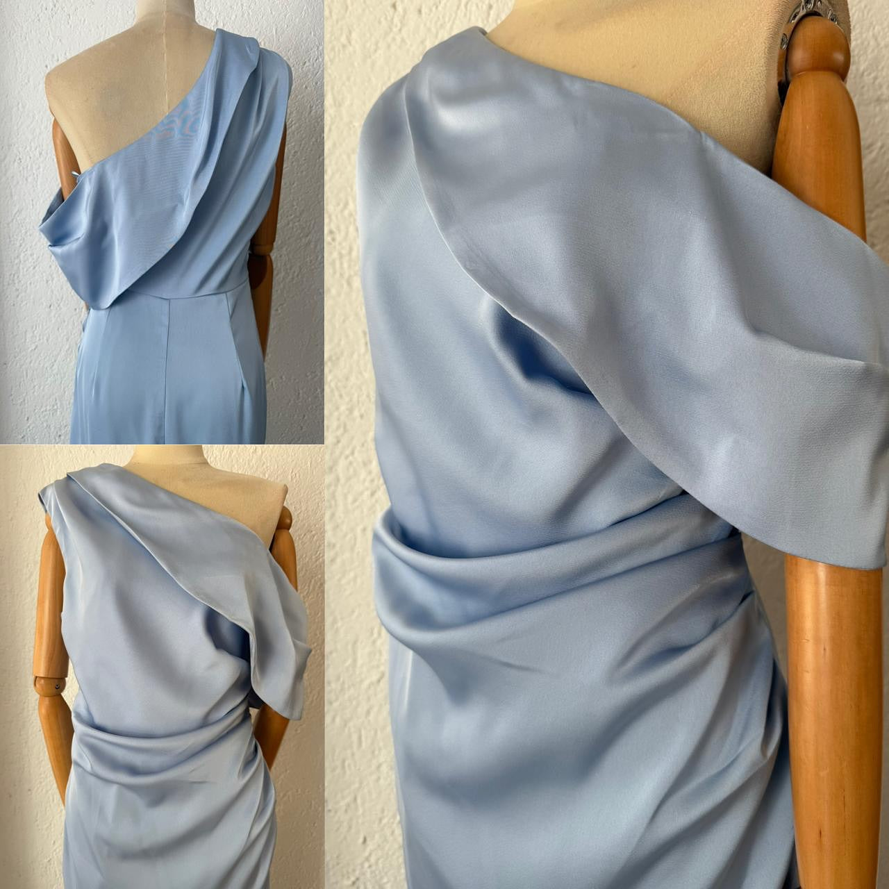1063062 Vestido azul satin cuello manga