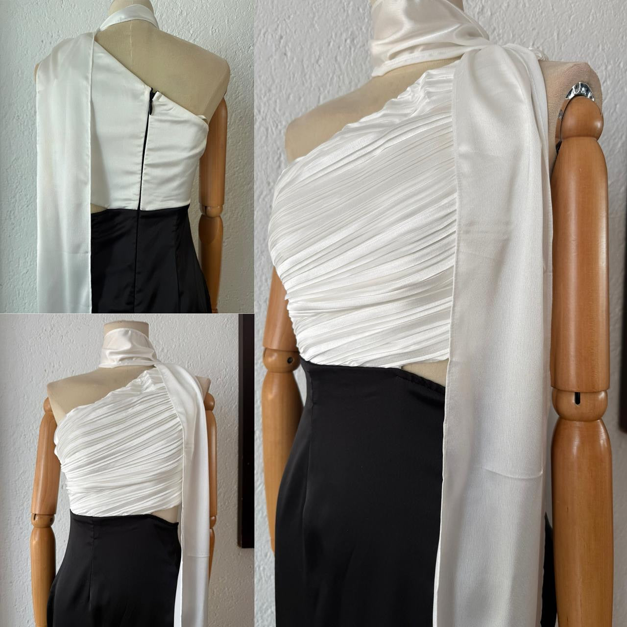 1063086 Vestido blanco con negro hombro