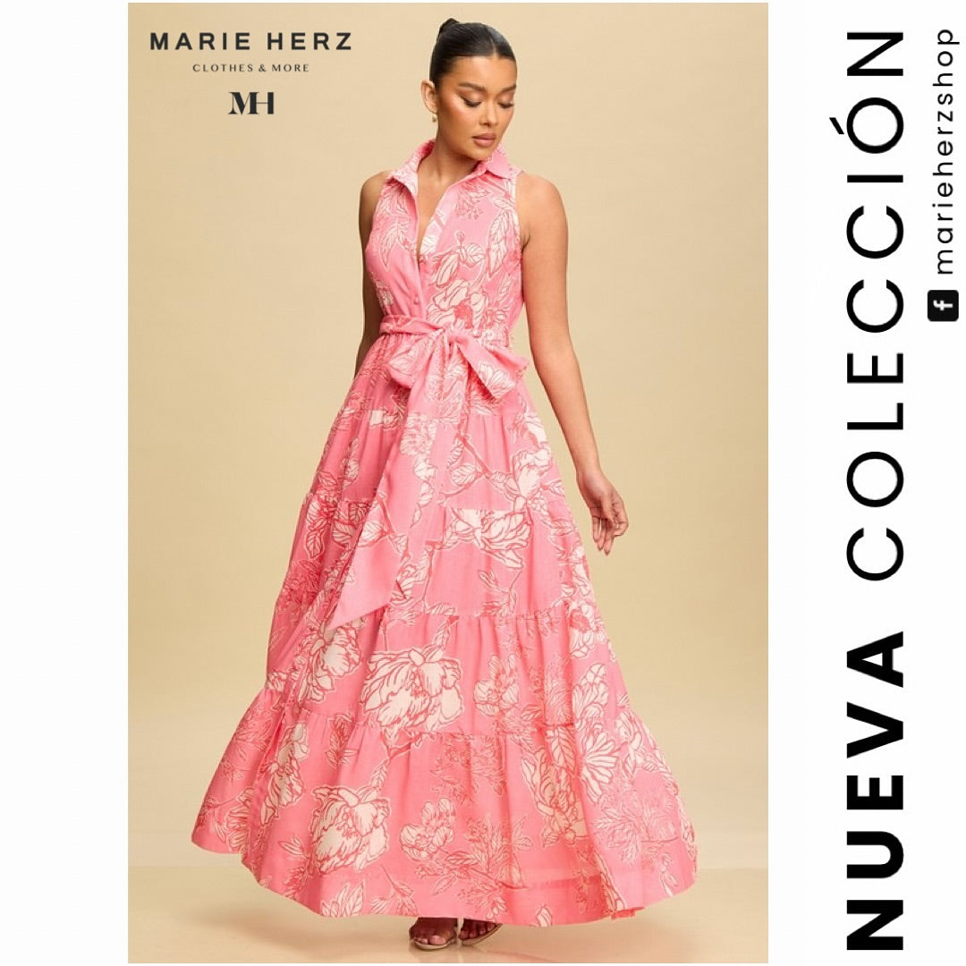 1063095 Vestido halter flores coral
