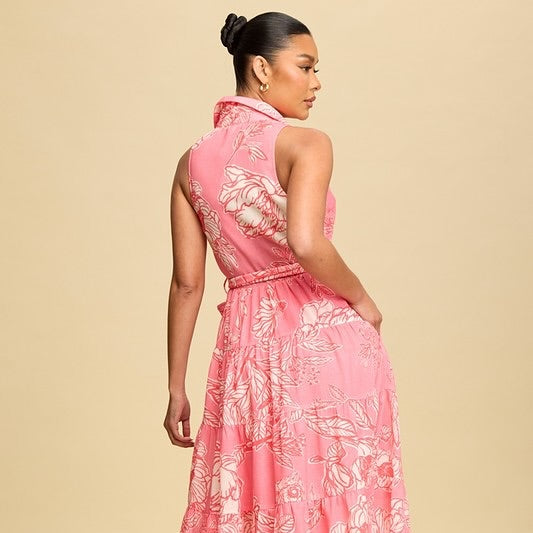 1063095 Vestido halter flores coral