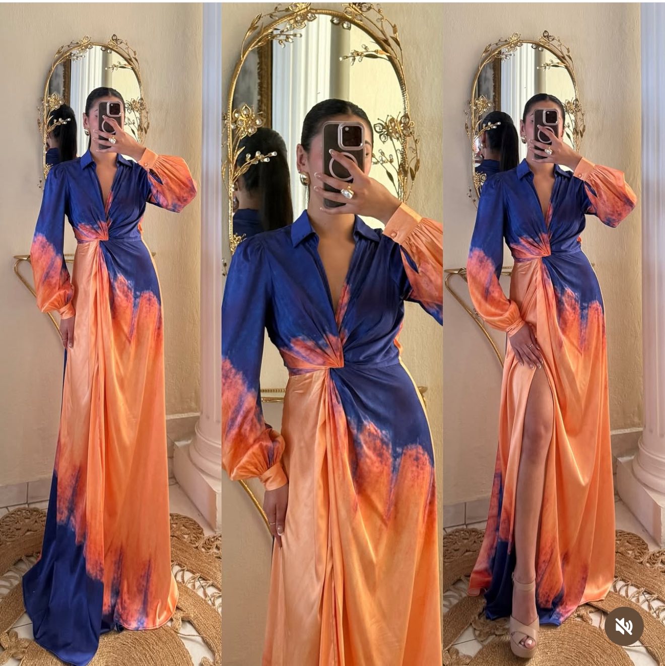 1063244 Maxivestido naranja azul