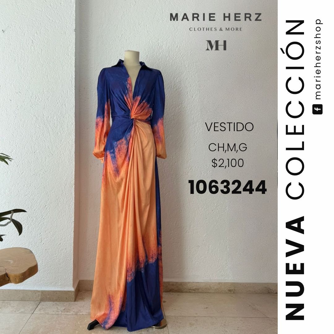 1063244 Maxivestido naranja azul