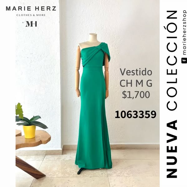 1063359 Vestido verde moño hombro