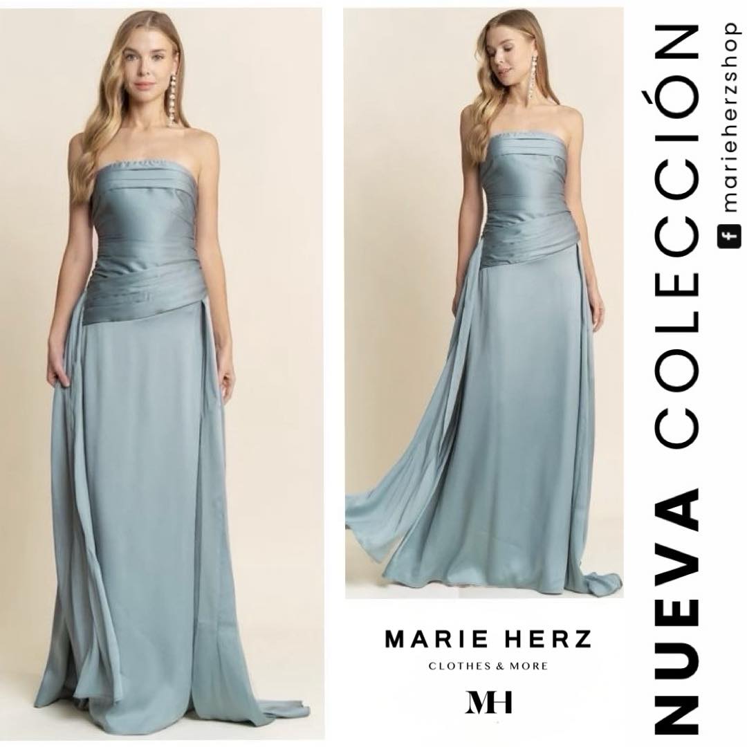 1063362 Vestido azul gris strapless