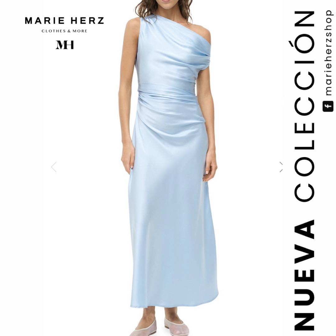 1063472 Vestido satin midi azul cielo