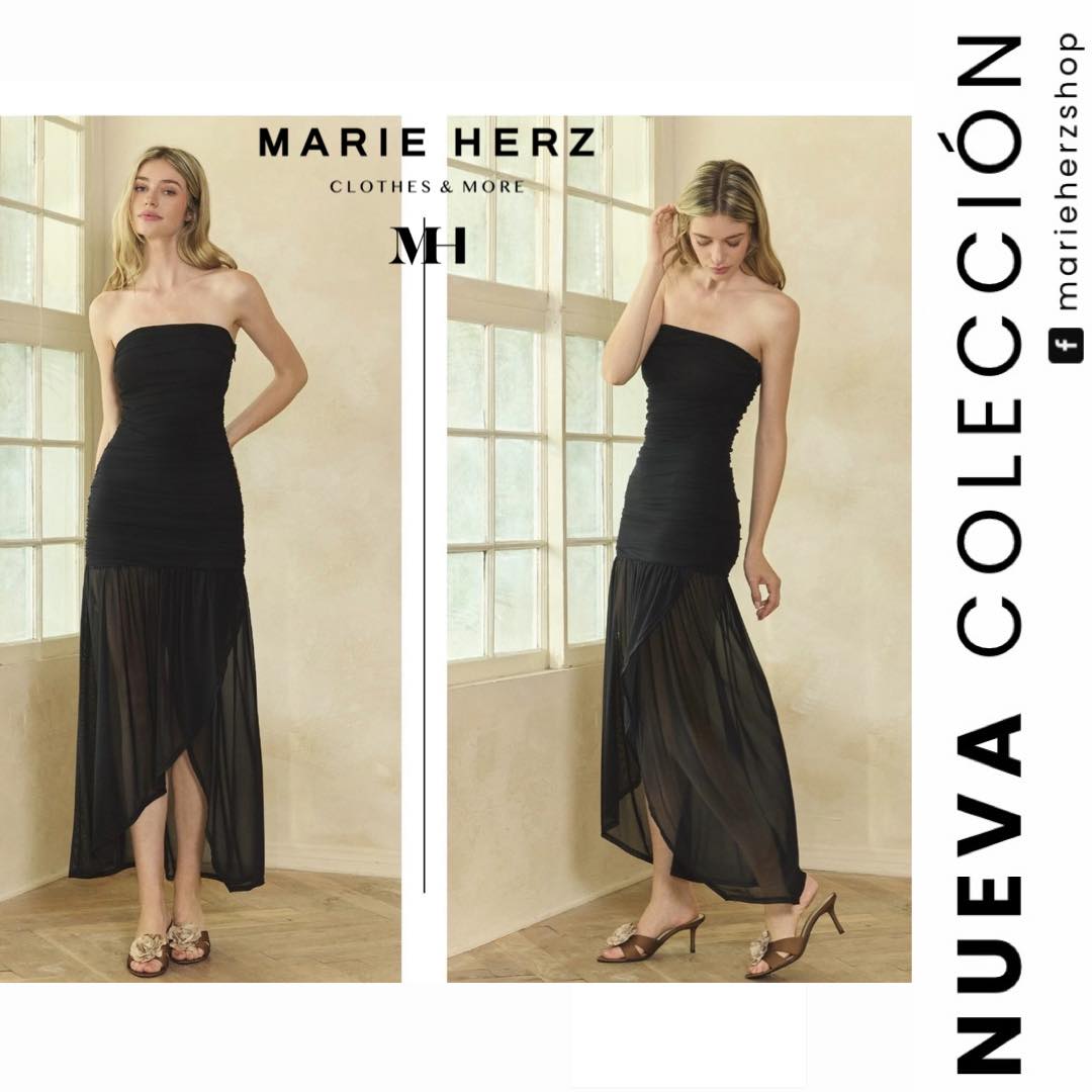 1063591 Vestido strapless negro transparente
