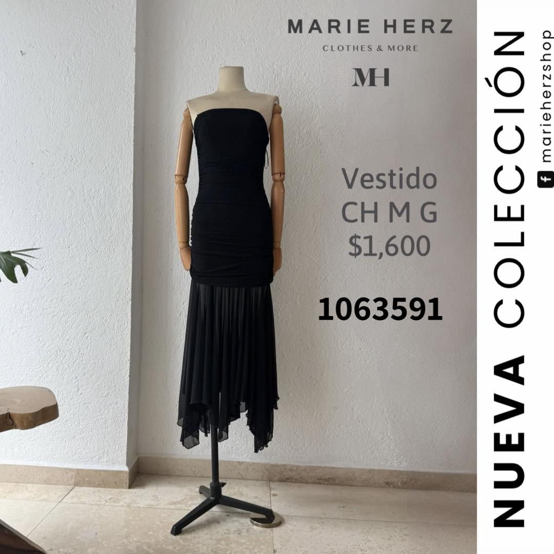 1063591 Vestido strapless negro transparente