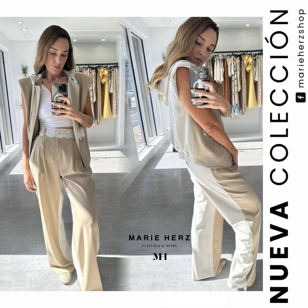 1063595 Set algodón beige encaje