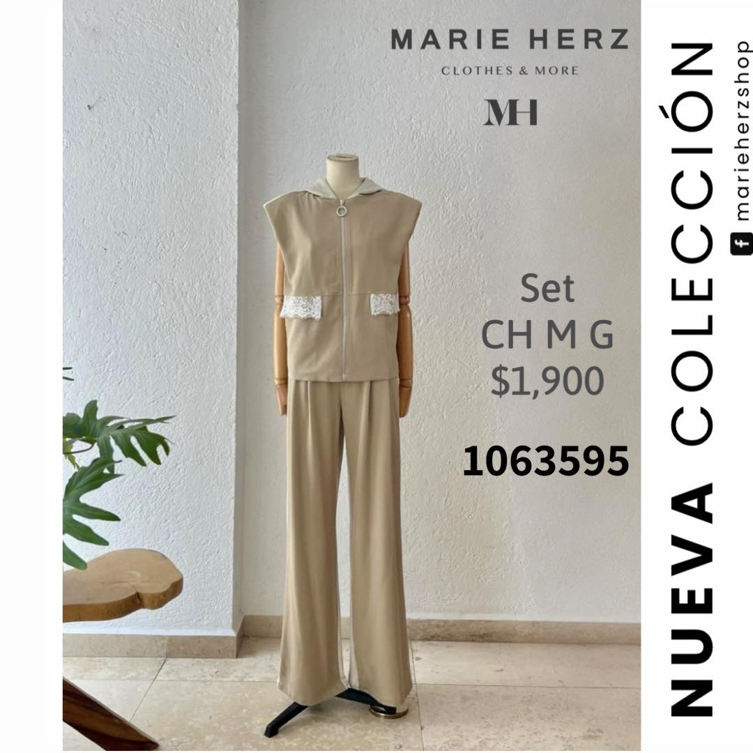 1063595 Set algodón beige encaje
