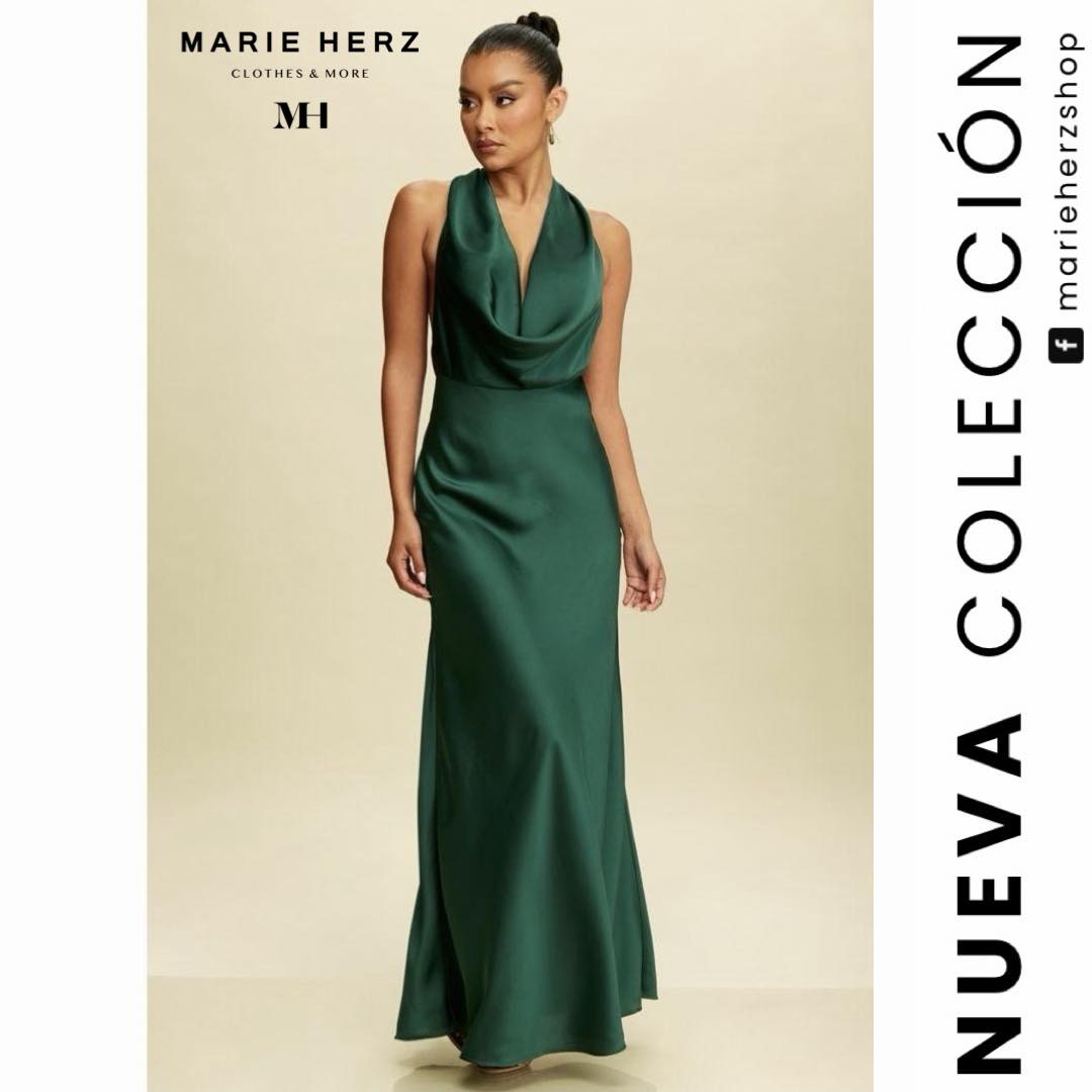 1063616 Vestido cuello halter verde