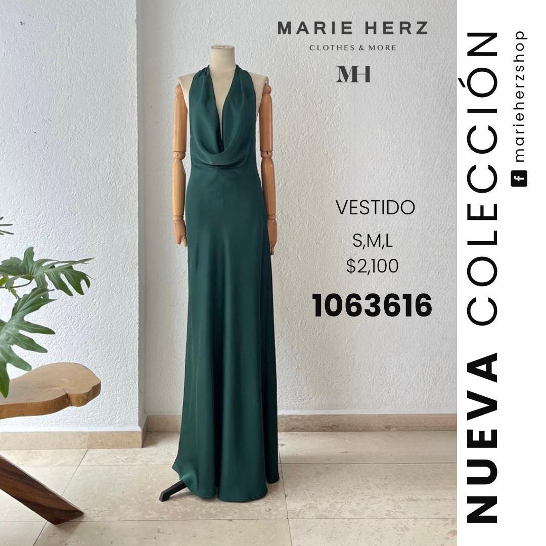 1063616 Vestido cuello halter verde