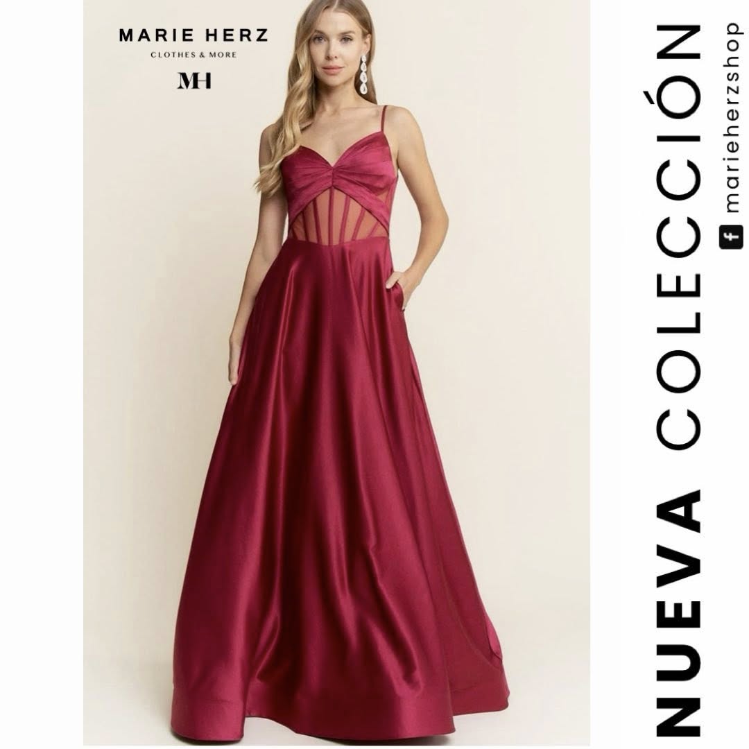 1063667 Vestido vino corset satin