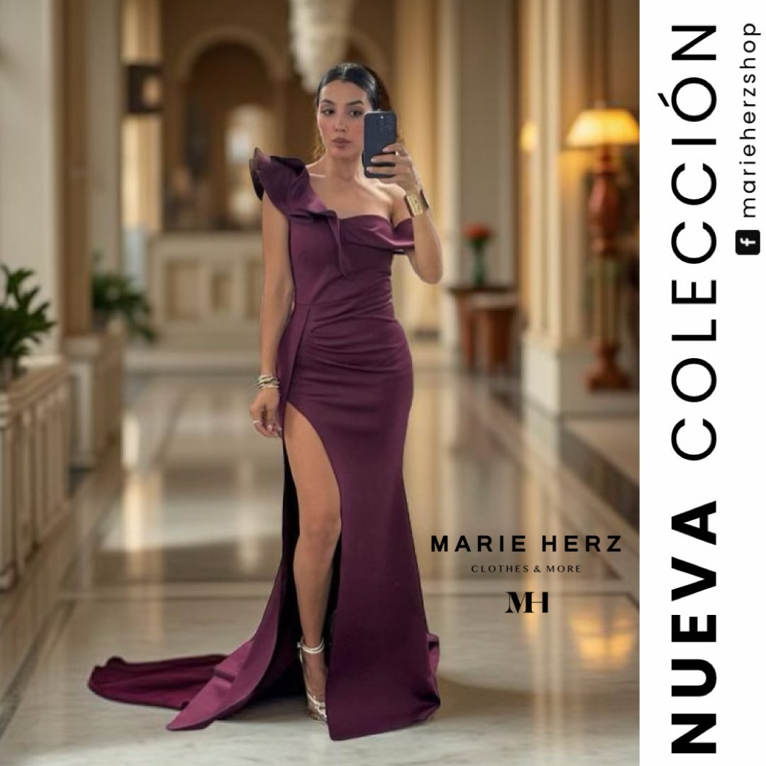 1063717 Vestido hombro olán uva