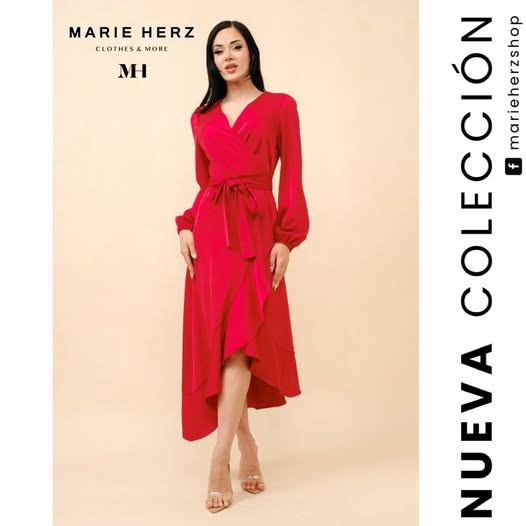1063751 Vestido rojo envolvente