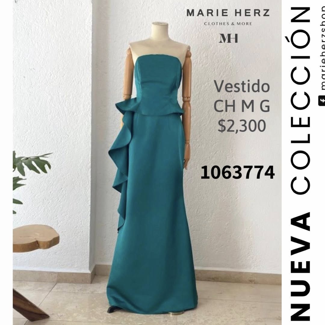1063774 Vestido verde strapless olanes