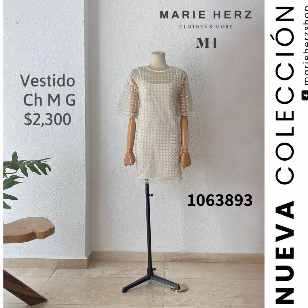 1063893 Vestido corto lentejuela beige