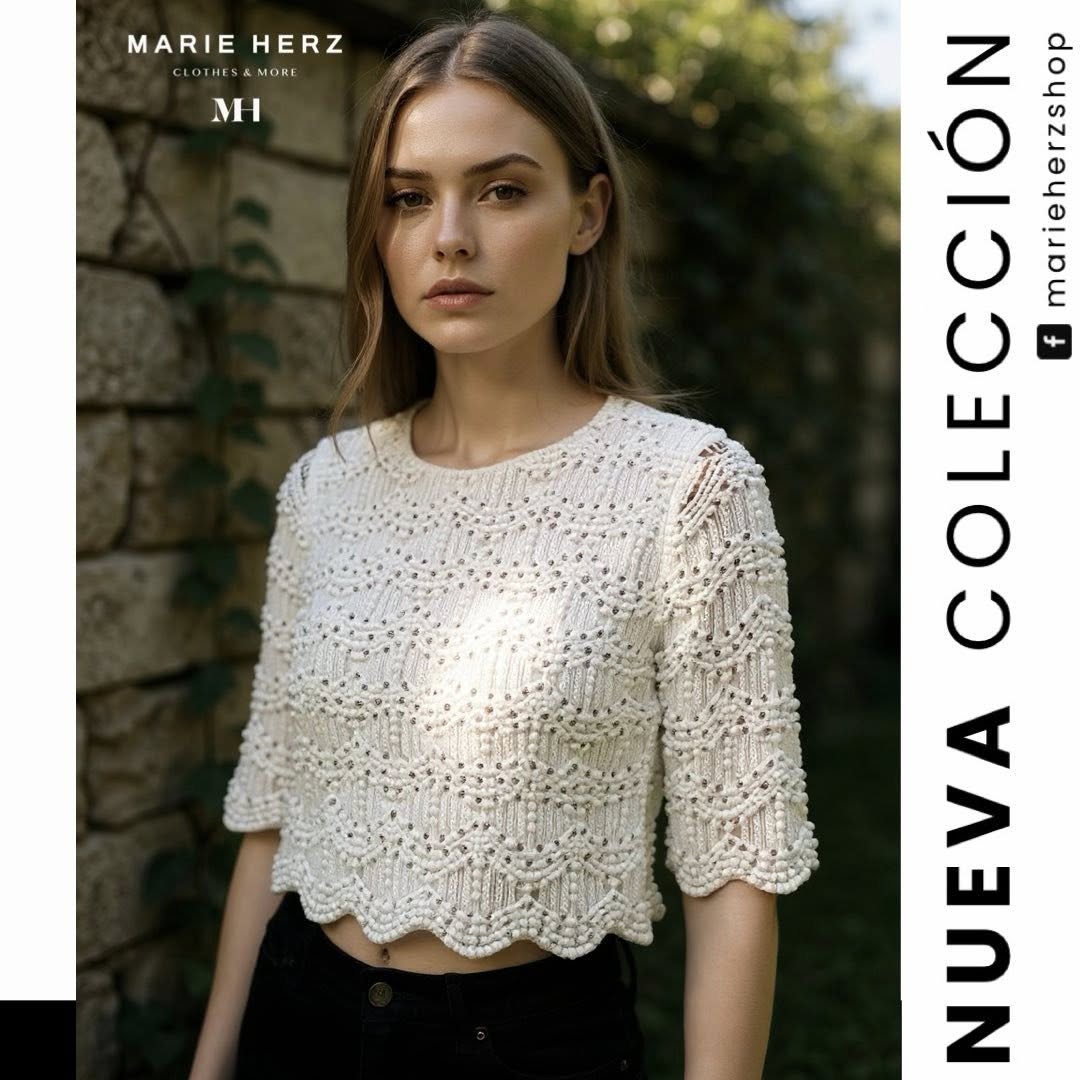 1064020 Blusa blanca bordada perlas