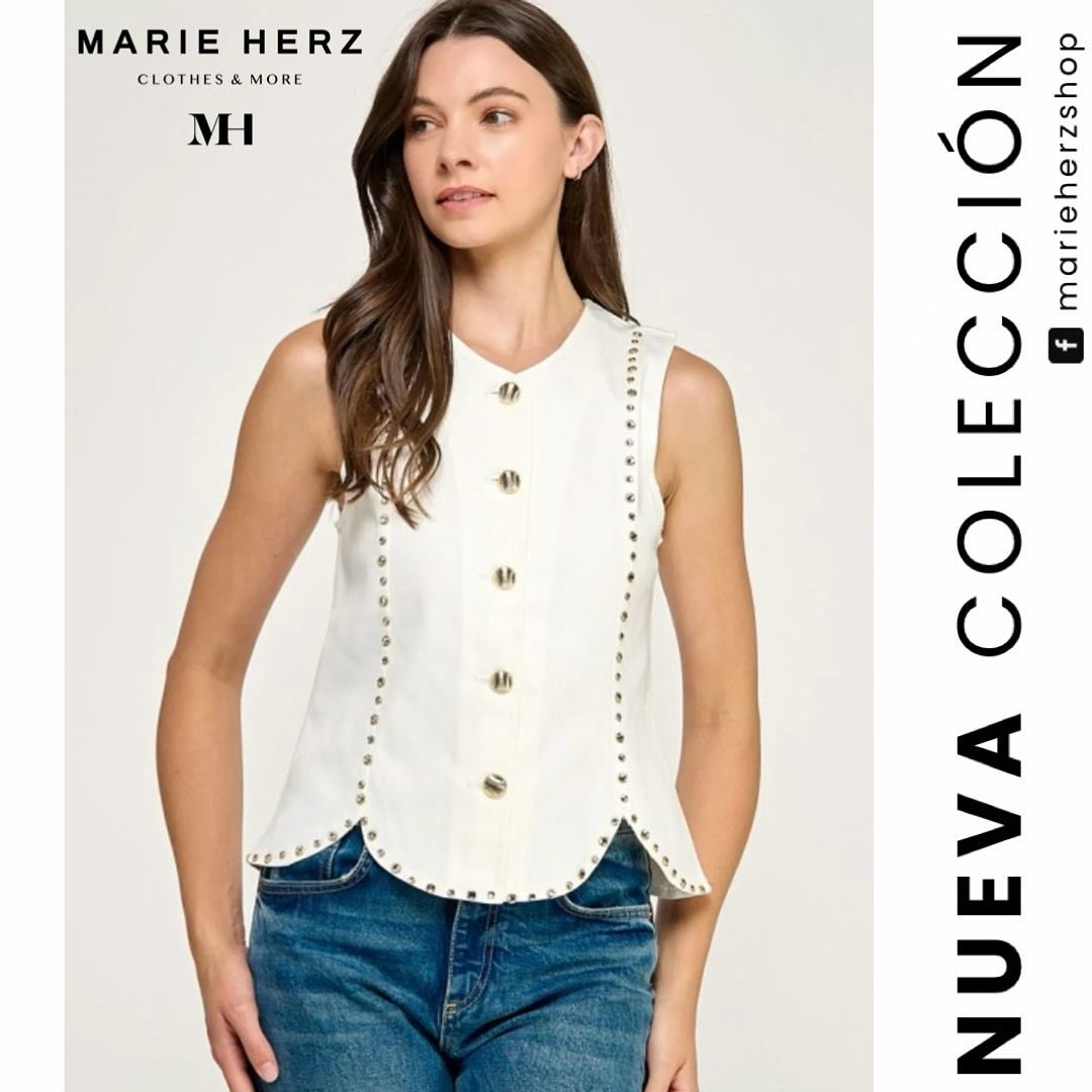 1064059 Blusa chaleco estoperoles blanca